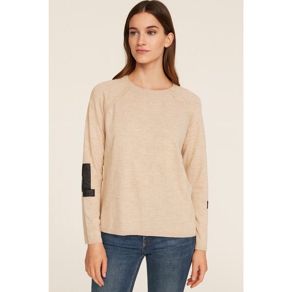 Zadig & Voltaire Wool Cashmere Jumper Sweater Women M Leather Elbow Patch Button - Picture 1 of 15